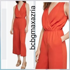 New With Tag BCBG MAXAZRIA Cropped Wide Leg Surplice Jumpsuit COL: Red Clay 